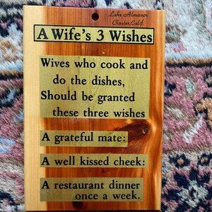 Traditional Wife PLAQUE SIGN WOOD A WIFES 3 WISHES GRATEFUL